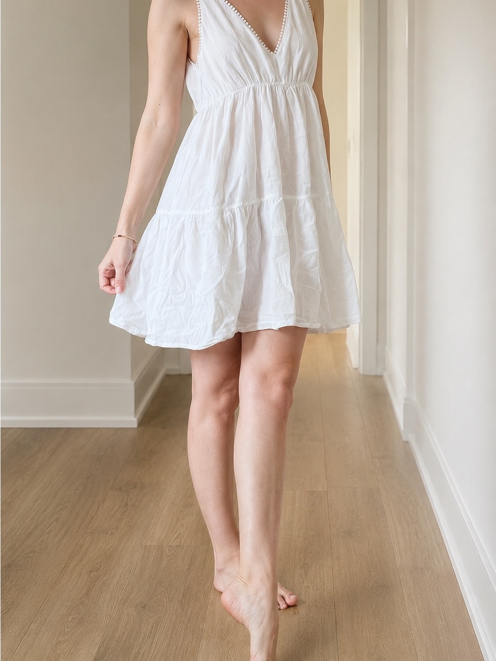White V‑Neck Lightweight Swim Coverup Dress